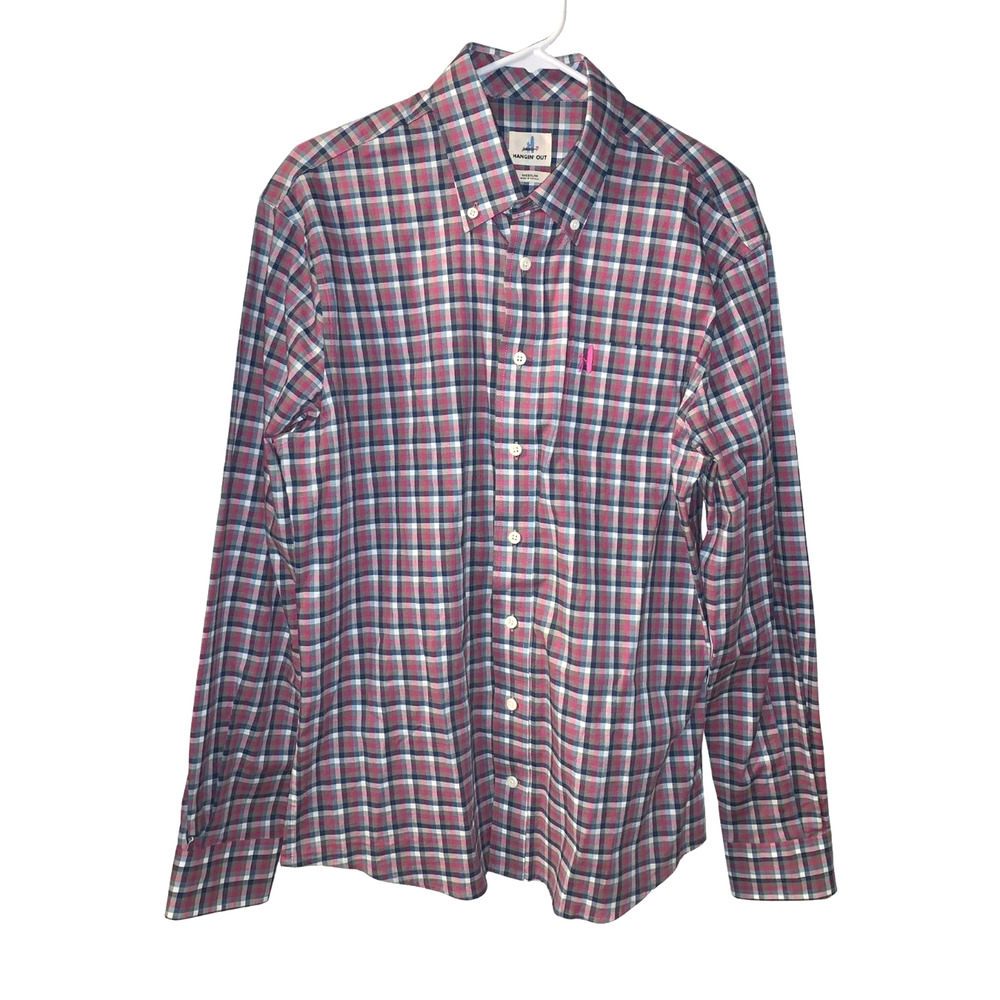johnnie-O Mens Hangin' Out Preppy Plaid Button Down Shirt Size M Cotton Stretch